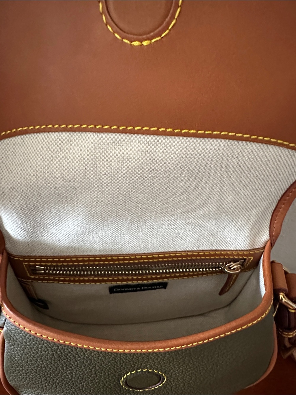 Dooney & Bourke Compact Olive Crossbody with Tan Trim - Picture 7 of 8